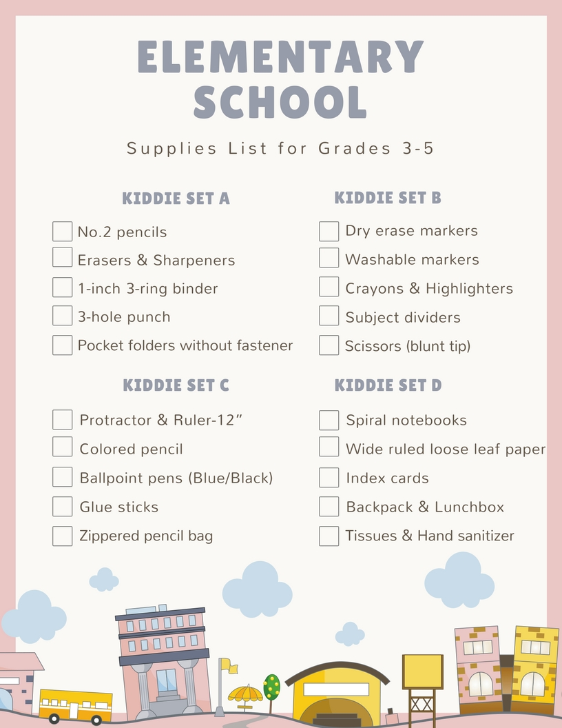 Back to School Supplies List