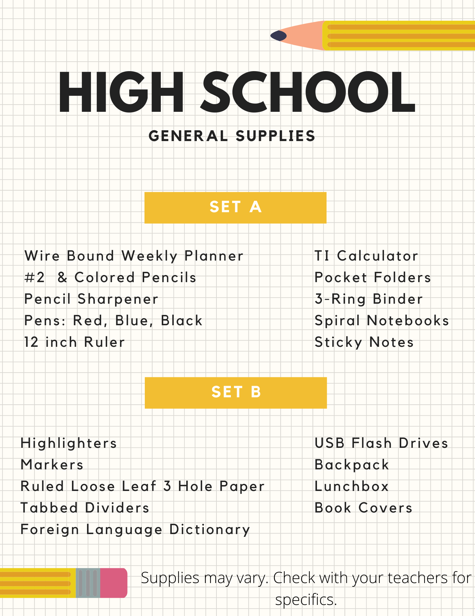 Back to School Supplies List for All Grades